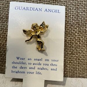 SOLD - Vintage Gold Guardian Angel Lapel Pin on Display Card